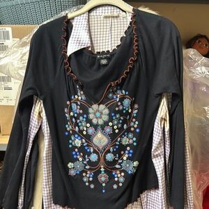 Desigual Black Embellished Blouse with Blue Floral Design
